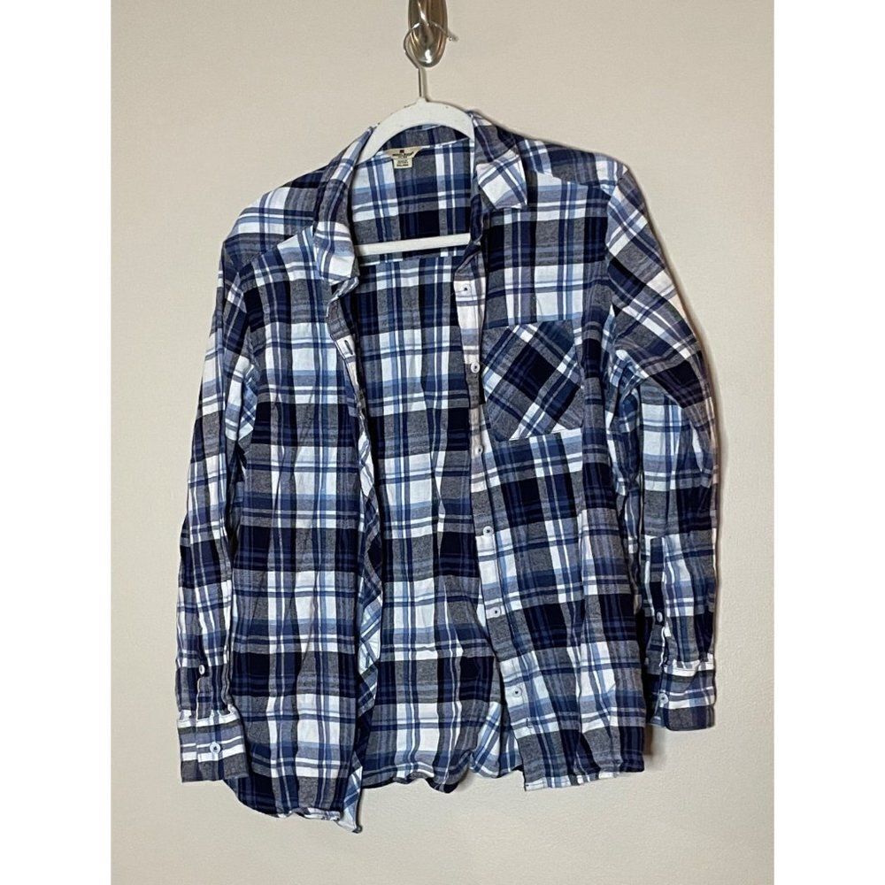 WoolrichĀ Menās BlueāWhite Plaid Button Up Collar Shirtā Sz XXL